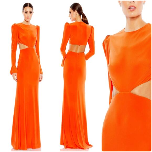 Mac Duggal 67944 Long Sleeve Column Gown Dress Orange size 2 UB - Picture 1 of 6
